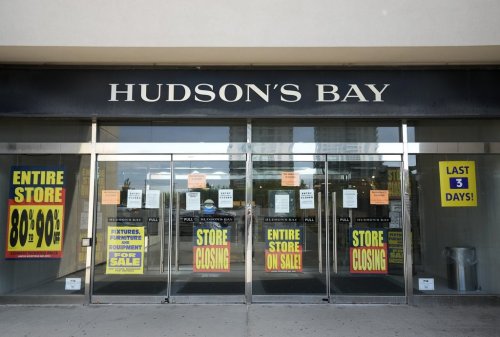 Store closing advertising at the Hudson's Bay in Toronto, on Friday, May 30, 2025. Canada's oldest company, Hudson's Bay, will be permanently closing all its stores in Canada. THE CANADIAN PRESS/Nathan Denette