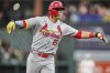 St. Louis Cardinals' Lars Nootbaar (21) celebrates after hitting a two-run home run during the second inning of a baseball game against the Baltimore Orioles, Tuesday, May 27, 2025, in Baltimore. (AP Photo/Stephanie Scarbrough)