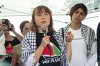 Climate activist Greta Thunberg with other activists from a human rights organization meets with journalists in Catania, Italy, Sunday, June 1, 2025, ahead of their departure for the Mideast. (AP Photo/Salvatore Cavalli)