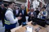 Liberal leader Mark Carney reacts as he participates in a demonstration during a tour of an auto parts factory on Friday, April 4, 2025 in Vaughan, Ont. THE CANADIAN PRESS/Adrian Wyld