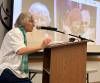 JOHN LONGHURST / FREE PRESS
                                Esther Blum, a member of Women Wage Peace, speaks to a group of about 25 Jewish seniors at the Gwen Secter Creative Living Centre on Thursday.