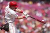 Cincinnati Reds' Matt McLain hits a two-run home run during the seventh inning of a baseball game against the Arizona Diamondbacks, Sunday, June 8, 2025, in Cincinnati. (AP Photo/Jeff Dean)