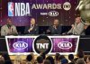 FILE - Shaquille O'Neal, from left, Ernie Johnson, Kenny Smith and Charles Barkley speak at the NBA Awards on Monday, June 25, 2018, at the Barker Hangar in Santa Monica, Calif. (Photo by Chris Pizzello/Invision/AP, File)