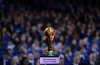FILE - In this Friday, Dec. 1, 2017, file photo, the World Cup trophy is placed on display during the 2018 soccer World Cup draw in the Kremlin in Moscow.  (AP Photo/Alexander Zemlianichenko)