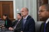 FILE - Brendan Carr listens during a Senate Commerce, Science, and Transportation committee hearing to examine the Federal Communications Commission on Capitol Hill in Washington, June 24, 2020. (Jonathan Newton/The Washington Post via AP, File)