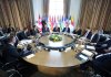Ontario Premier Doug Ford, top centre, speaks as he hosts the premiers during the 2025 summer meetings of Canada’s Premiers at Deerhurst Resort in Huntsville, Ont., on Tuesday, July 22, 2025. THE CANADIAN PRESS/Nathan Denette