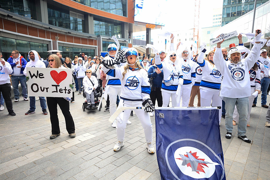 Big crowds showed up in their white attire and some in costume to celebrate the Winnipeg JETS Whiteout parties officially kick off in True North Square’s plaza Tuesday. A public and media event with live music unveiled details about the 2025 Winnipeg Whiteout Street Parties Tuesday.