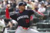Minnesota Twins starting pitcher Taj Bradley throws against the Chicago White Sox during the first inning of a baseball game in Chicago, Sunday, Aug. 24, 2025. (AP Photo/Nam Y. Huh)