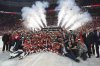 The Florida Panthers team poses with the Stanley Cup trophy after defeating the Edmonton Oilers in Game 6 of the NHL hockey Stanley Cup Final Tuesday, June 17, 2025, in Sunrise, Fla. (AP Photo/Lynne Sladky)