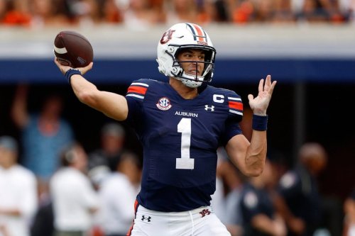 FILE - Auburn quarterback Payton Thorne looks to throw a pass during the second half of an NCAA college football game against California, Saturday, Sept. 7, 2024, in Auburn, Ala. (AP Photo/Butch Dill)