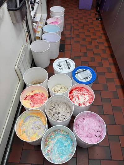 SUPPLIED
                                Ten tubs of Dairy Delight&rsquo;s ice cream &mdash; 11.4 litres each &mdash; were spoiled after a pickup truck drove into a hydro pole on St. Anne&rsquo;s Road, causing a 15-hour power outage.