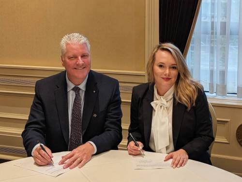 SUPPLIED
                                Kevin Kimm, CEO of OCP North America, and Jacqueline Keena, managing director at EMILI, signed a collaboration agreement on Thursday, Sept. 11, 2025, at the Manitoba Club.