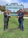 INSTAGRAM St. Vital Coun. Brian Mayes (left) and St. Boniface Coun. Matt Allard at the official opening of Carriere Avenue Park in September 2024. The councillors have withdrawn a motion to rename the park after astrophysicist and astronomer James Peebles.
