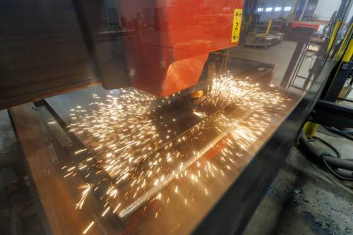 MIKE DEAL / FREE PRESS
                                A CNC Laser cutter at work on a sheet of steel. NJ Industries (30 Harvest Dr) does custom metal fabrication, including laser cutting, bending and welding. The company recently made a $1.5 million, 10,000 square foot addition to its operation, which allowed it to add a tube laser cutting machine. Reporter: Aaron Epp 250926 - Friday, September 26, 2025.