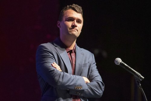 FILE - Charlie Kirk speaks at Texas A&M University as part of Turning Point USA's American Comeback Tour on Tuesday, April 22, 2025, in College Station, Texas. (Meredith Seaver/College Station Eagle via AP, File)