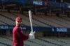 Philadelphia Phillies' Bryce Harper gets ready for batting practice Tuesday, Oct. 7, 2025, in Los Angeles, the day before Game 3 of baseball's National League Division Series against the Los Angeles Dodgers. (AP Photo/Jae C. Hong)