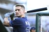 Tampa Bay Rays' Jake Mangum warms up before a baseball game against the Washington Nationals, Friday, Aug. 29, 2025, in Washington. (AP Photo/Nick Wass)