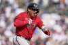Atlanta Braves' Nacho Alvarez Jr. reacts after hitting a single that scored the game-tying run in the ninth inning of a baseball game against the Detroit Tigers, Saturday, Sept. 20, 2025, in Detroit. (AP Photo/Ryan Sun)