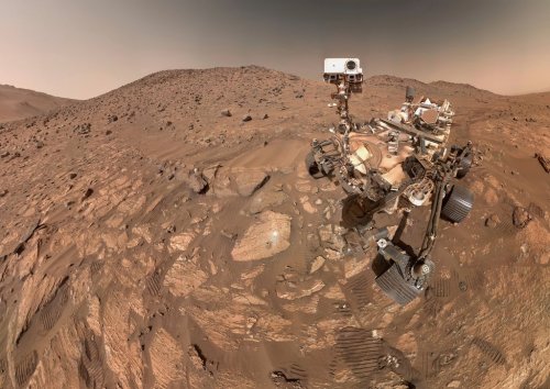 This image provided by NASA shows NASA's Perseverance Mars rover taking a selfie, made up of 62 individual images on July 23, 2024. (NASA via AP)