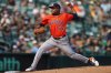 Houston Astros pitcher Framber Valdez throws to an Athletics batter during the third inning of a baseball game Thursday, Sept. 25, 2025, in West Sacramento, Calif. (AP Photo/Scott Marshall)