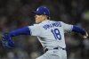 Los Angeles Dodgers' Yoshinobu Yamamoto pitches to a San Francisco Giants batter during the sixth inning of a baseball game Friday, Sept. 12, 2025, in San Francisco. (AP Photo/Godofredo A. Vásquez)