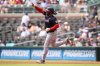 Washington Nationals' Josh Bell reacts after hitting a solo home run in the fourth inning of a baseball game against the Atlanta Braves, Wednesday, Sept. 24, 2025, in Atlanta. (AP Photo/Colin Hubbard)