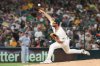 Athletics pitcher Mason Barnett throws to the Kansas City Royals during the second inning of a baseball game Friday, Sept. 26, 2025, in West Sacramento, Calif. (AP Photo/Sara Nevis)