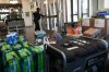 Donated emergency supplies for Jamaica sit in the lobby at the Miramar Police Department Thursday, Oct. 30, 2025, in Miramar, Fla. (AP Photo/Marta Lavandier)