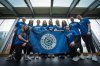 Vancouver Goldeneyes PWHL hockey team players pose for a photograph with their logo after the team name and logo was unveiled during an event, in Vancouver, B.C., Thursday, Nov. 6, 2025. THE CANADIAN PRESS/Darryl Dyck