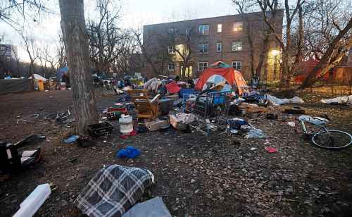 JOHN WOODS / WINNIPEG FREE PRESS
Homeless encampment behind the Granite Curling Club Tuesday, March 17, 2025. 

Reporter: scott