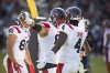 Montreal Alouettes teammates Dominique Davis (4) and Pier-Olivier Lestage (68) celebrate a touchdown against the Toronto Argonauts during first half CFL football action in Toronto, Saturday, October 29, 2022. THE CANADIAN PRESS/Nick Iwanyshyn