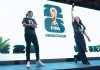Host Christine Sinclair, left, and Caroline Frolic hype up the crowd at the FIFA World Cup draw watch party in Vancouver on Friday, Dec. 5, 2025. THE CANADIAN PRESS/Rich Lam