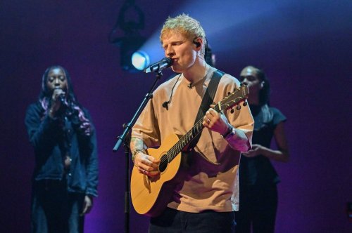 Ed Sheeran performs during filming for the Graham Norton Show, at BBC Studioworks 6 Television Centre, Wood Lane, in London, Thursday, Nov. 6, 2025, to be aired on BBC One on Friday evening. (Jas Lehal/PA via AP)