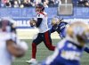 Winnipeg Blue Bombers' Kydran Jenkins (54) applies pressure to Montreal Alouettes quarterback McLeod Bethel-Thompson (4) during second half CFL action in Winnipeg Saturday, October 25, 2025.    THE CANADIAN PRESS/John Woods