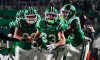 Saskatchewan Roughriders receiver Tommy Nield (83) celebrates with teammates after scoring a touchdown against the B.C. Lions during the second half of CFL West Division final football action in Regina, on Saturday, November 8, 2025. THE CANADIAN PRESS/Heywood Yu