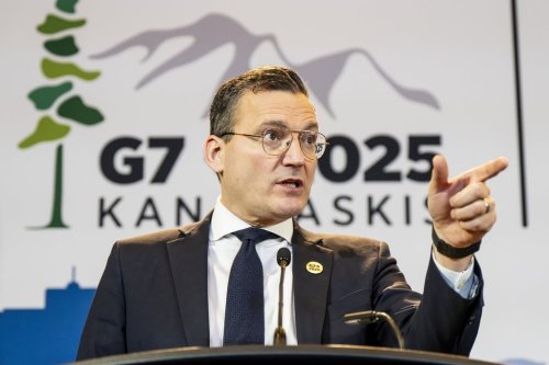 Minister of Artificial Intelligence and Digital Innovation Evan Solomon addresses a press conference at the G7 Industry, Digital and Technology Ministers’ Meeting in Montreal on Monday, Dec. 8, 2025. THE CANADIAN PRESS/Christopher Katsarov