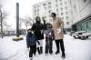 MIKAELA MACKENZIE / FREE PRESS
                                Travor Ishmwe Ndihano (five, left), Minyone Mutoni, Clever Ganza (eight) and Ruhumuriza Mushumba Ndihano enjoy the snow in the IRCOM courtyard.
