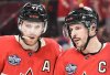 Canadian forwards Connor McDavid (97) and Sidney Crosby at the 4 Nations Face-Off in Montreal on Feb. 15, 2025. THE CANADIAN PRESS/Graham Hughes