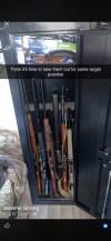 Jennifer Strang, mother of the shooter in the Tumbler Ridge, B.C., killings, posted a photo on Facebook in August 2024 of several long guns in a cabinet, seen in this handout image. THE CANADIAN PRESS/Handout — Facebook, Jennifer Strang (Mandatory Credit)