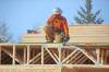 A construction worker at the Apollo Heights Phase 2 construction site on Thursday afternoon. The site, owned by Keller Developments, is part of a $47-million project that will add 165 rental units to Brandon&rsquo;s housing stock. (Matt Goerzen / The Brandon Sun)