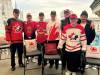 MIKE MCINTYRE / FREE PRESS
                                From left, Bryan Hanna, Noah Wagner, Lucas Humble, Sloan Tremblay, Lucas Fry and Seth Jarvis, with Matt McLeod in front. The friends travelled to Italy to see Jarvis compete in the Olympics.