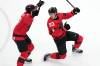 Carolyn Kaster / THE ASSOCIATED PRESS
                                Canada&rsquo;s Mitch Marner and Macklin Celebrini celebrate after Marner scored the game-winning goal against Czechia, Wednesday.