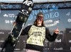 Canada's Cameron Spalding celebrates winning the leaders bib following the men's World Cup slopestyle snowboard event in Calgary, Alta., Saturday, Feb. 22, 2025. THE CANADIAN PRESS/Jeff McIntosh