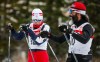 Canadian Cross-Country Ski Team members Xavier McKeever, left, speaks with his uncle Brian McKeever as the pair take a break during early season training in Canmore, Alta., Monday, Oct. 19, 2020. THE CANADIAN PRESS/Jeff McIntosh