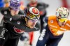 William Dandjinou of Canada skates in the pack during the 1500m race at the ISU Short Track World Tour speedskating event in Montreal on Saturday, Oct. 18, 2025. THE CANADIAN PRESS/Christopher Katsarov
