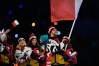 David Pastrnak, flag bearer of Czechia arrives during the Olympic opening ceremony at the 2026 Winter Olympics, in Milan, Italy, Friday, Feb. 6, 2026. (AP Photo/Ashley Landis)