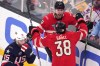 Canada's Sam Bennett (9) celebrates his goal against the United States in the 4 Nations Face-Off final in Boston on Thursday, Feb. 20, 2025. (AP Photo/Charles Krupa)