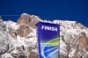 A view of the Dolomites Tofane mountains from the finish area of an alpine ski women's downhill race, at the 2026 Winter Olympics, in Cortina d'Ampezzo, Italy, Sunday, Feb. 8, 2026. (AP Photo/Robert F. Bukaty)