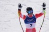 Switzerland's Franjo von Allmen celebrates at the finish area of an alpine ski, men's super-G race, at the 2026 Winter Olympics, in Bormio, Italy, Wednesday, Feb. 11, 2026. (AP Photo/Rebecca Blackwell)