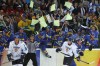 FILE - The Team Sweden bench erupts in celebration around Finland's Teemu Selanne (8), left, and Kimmo Timonen (4), right, after winning the gold medal ice hockey match 3-2 at the 2006 Turin Winter Olympic Games in Turin, Italy, Feb. 26, 2006. (AP Photo/Julie Jacobson, File)